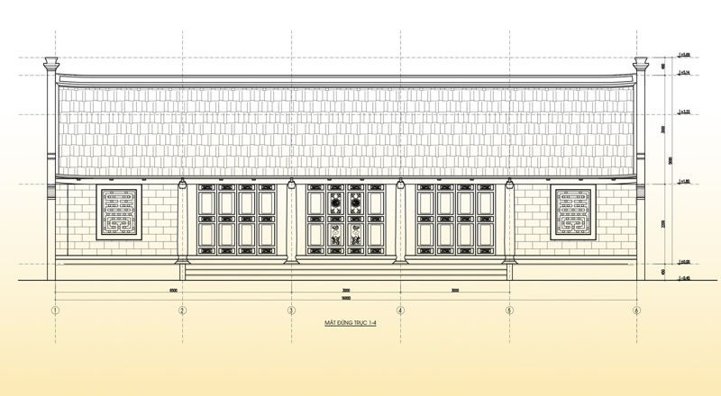 Bản vẽ kích thước nhà gỗ 3 gian 3D