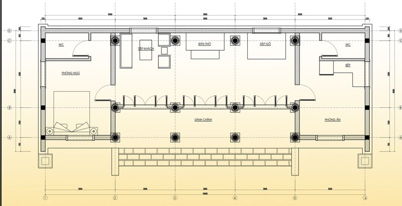 Bản vẽ nhà gỗ 3 gian mặt bằng