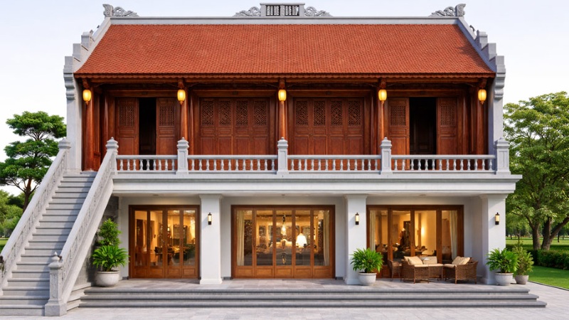 Mẫu nhà gỗ 4 gian đẹp Mẫu nhà gỗ 4 gian đẹp