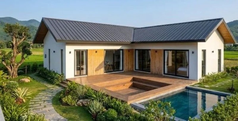 Mẫu nhà gỗ chữ L đẹp