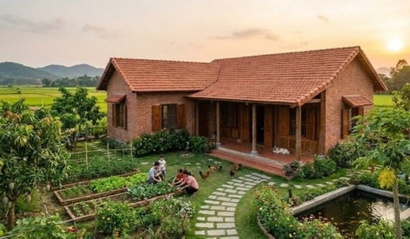 Mầu nhà gỗ chữ L sân vườn