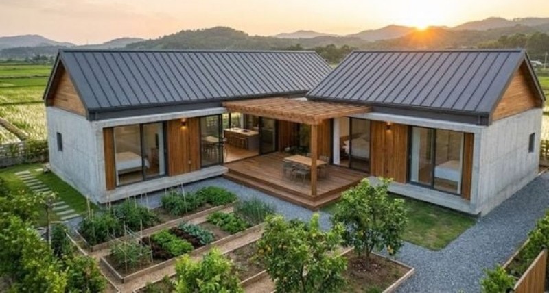 Mẫu nhà gỗ chữ L