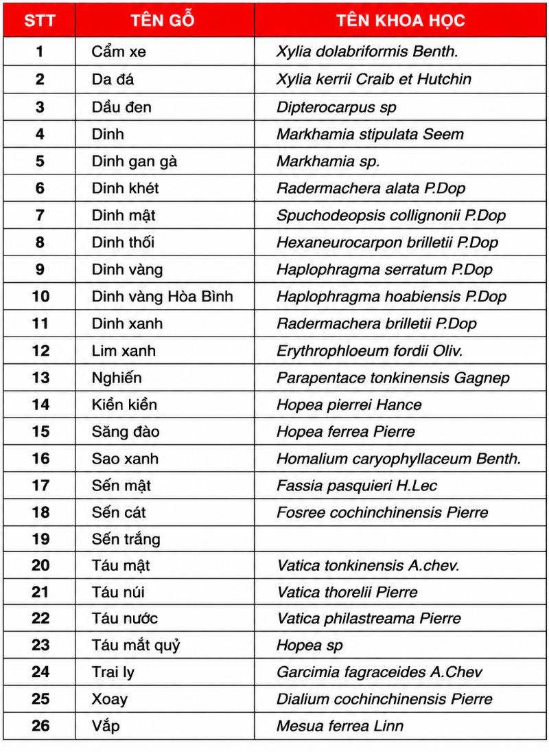 Phân loại nhóm gỗ mới nhất Việt Nam Phân loại nhóm gỗ mới nhất Việt Nam