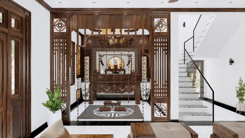 Mẫu vách gỗ dành cho nhà thờ họ và không gian thờ cúng