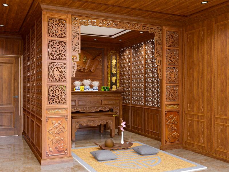 Vách gỗ ngăn phòng thờ
