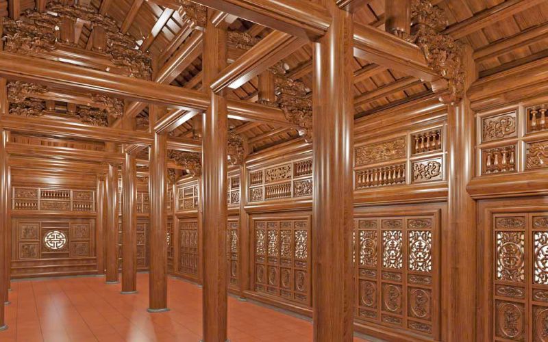 Vách nhà gỗ đố măng đơn giản