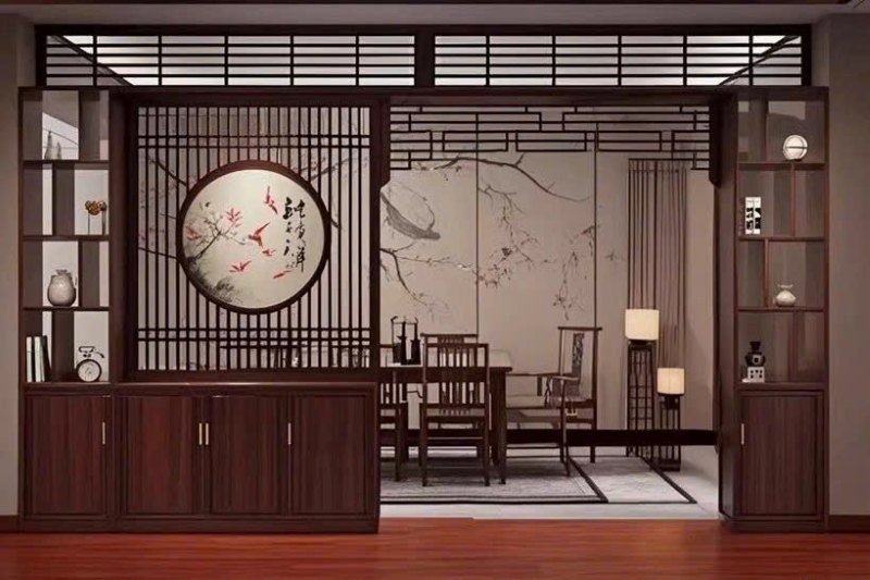 Mẫu vách nhà gỗ kết hợp tranh gỗ trang trí